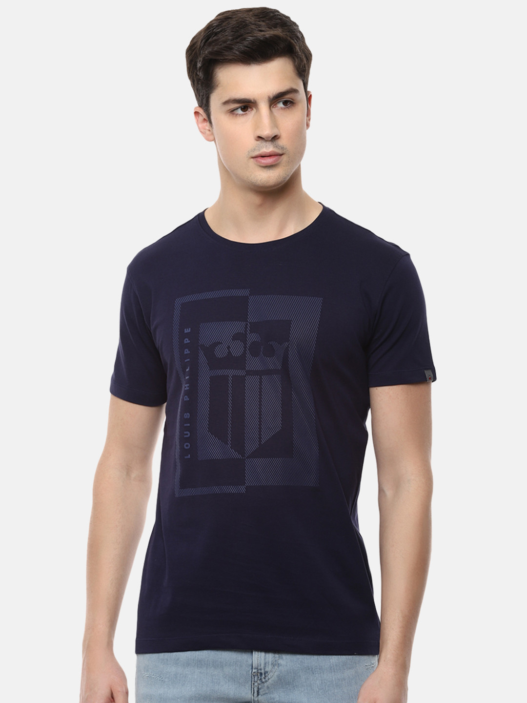

Louis Philippe Jeans Men Navy Blue Brand Logo Printed T-shirt