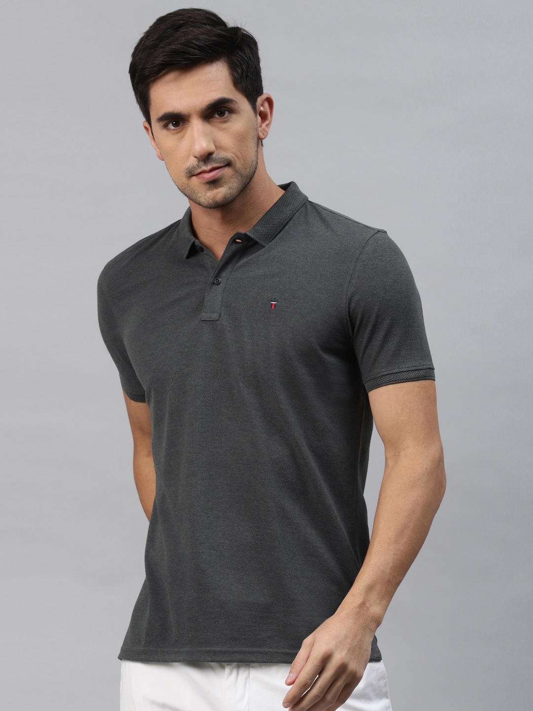 

Louis Philippe Sport Men Grey Solid Pure Cotton Polo Collar T-shirt