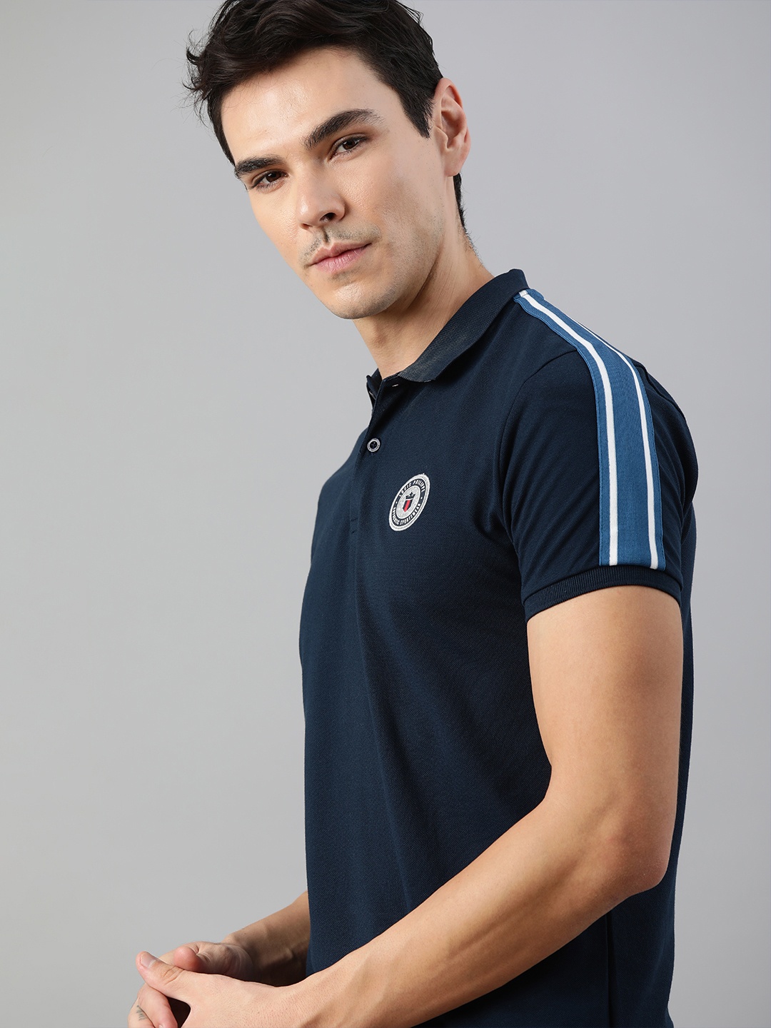 

Louis Philippe Sport Men Navy Blue Polo Collar Pure Cotton T-shirt