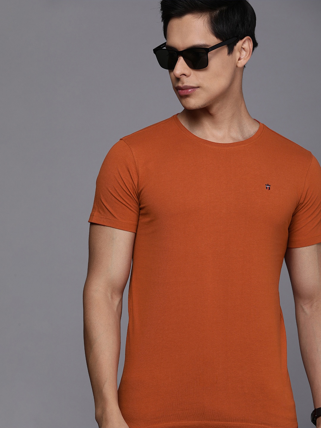 

Louis Philippe Jeans Men Rust Orange Pure Cotton T-shirt