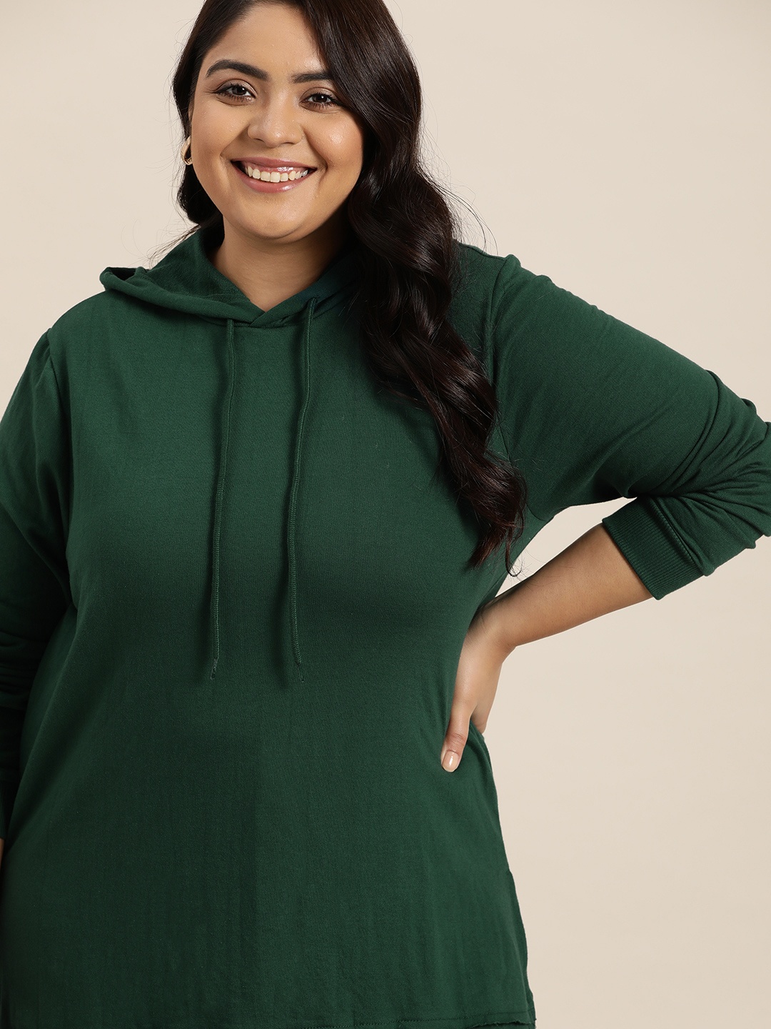 

Sztori Women Plus Size Green Hooded Sweatshirt