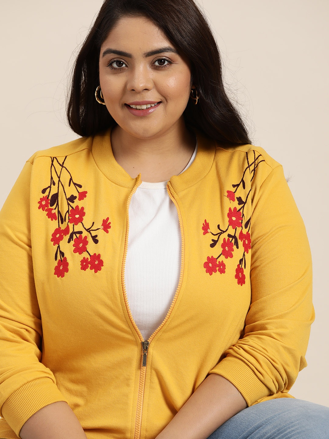 

Sztori Women Plus Size Yellow & Red Floral Embroidered Sweatshirt