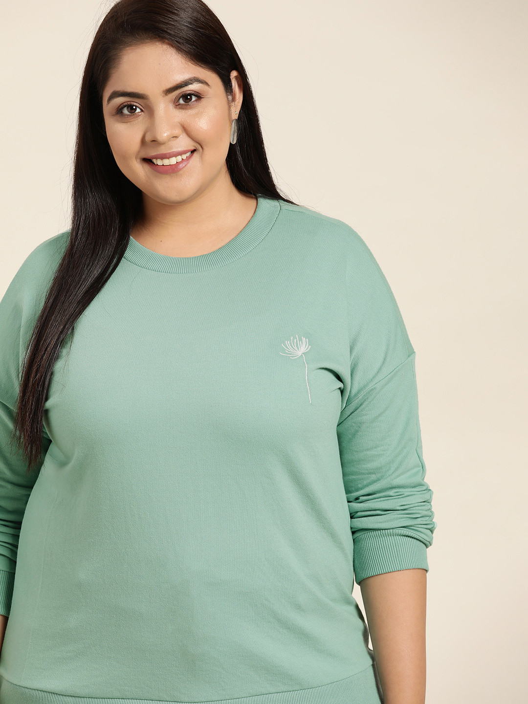 

Sztori Women Plus Size Mint Green Solid Sweatshirt