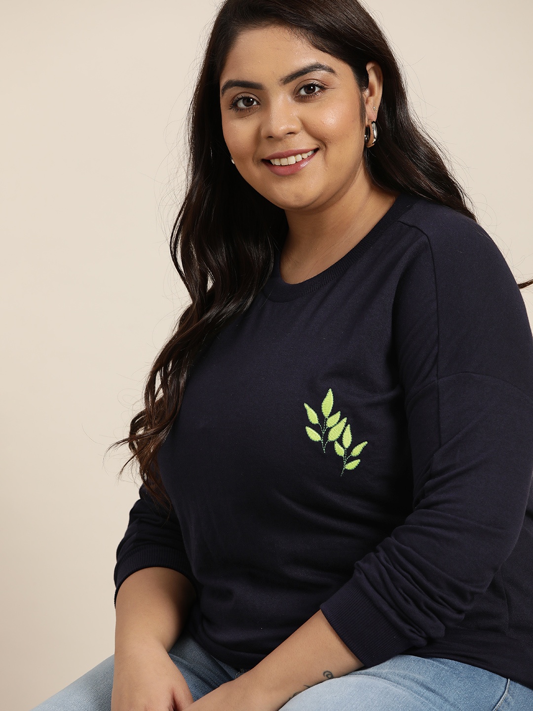 

Sztori Women Plus Size Navy Blue Sweatshirt
