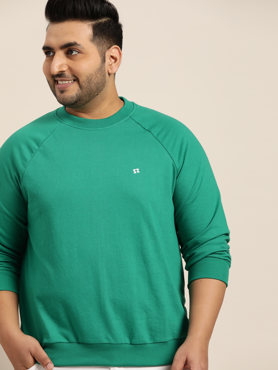 

Sztori Men Plus Size Green Solid Sweatshirt