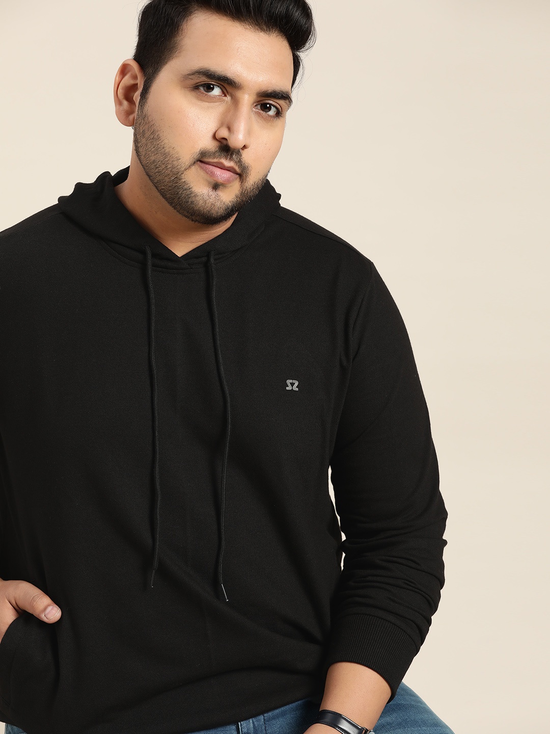 

Sztori Men Plus Size Black Hooded Sweatshirt