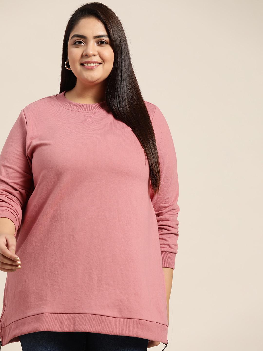 

Sztori Women Plus Size Pink Solid Sweatshirt
