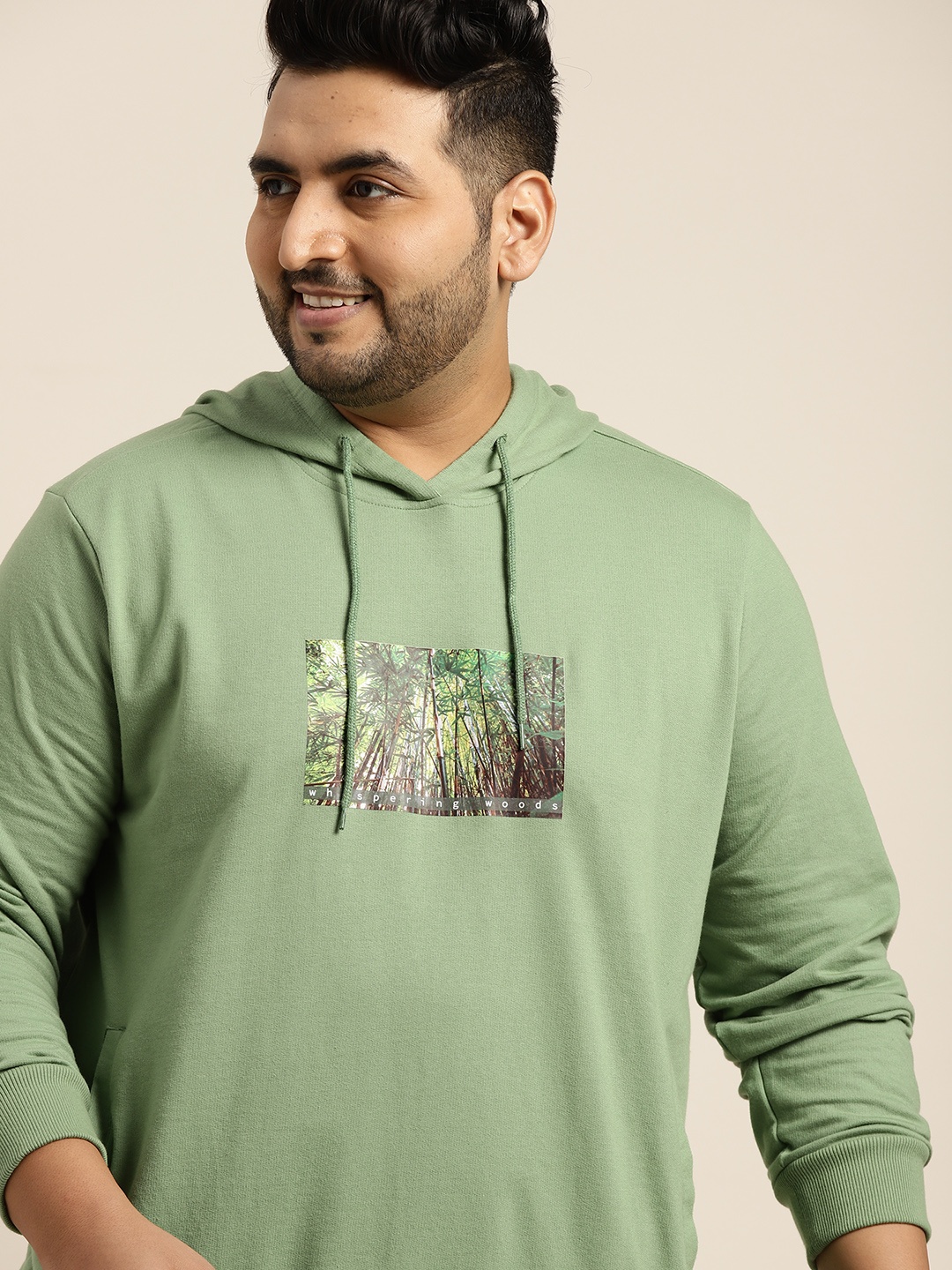 

Sztori Plus Size Men Green Hooded Sweatshirt