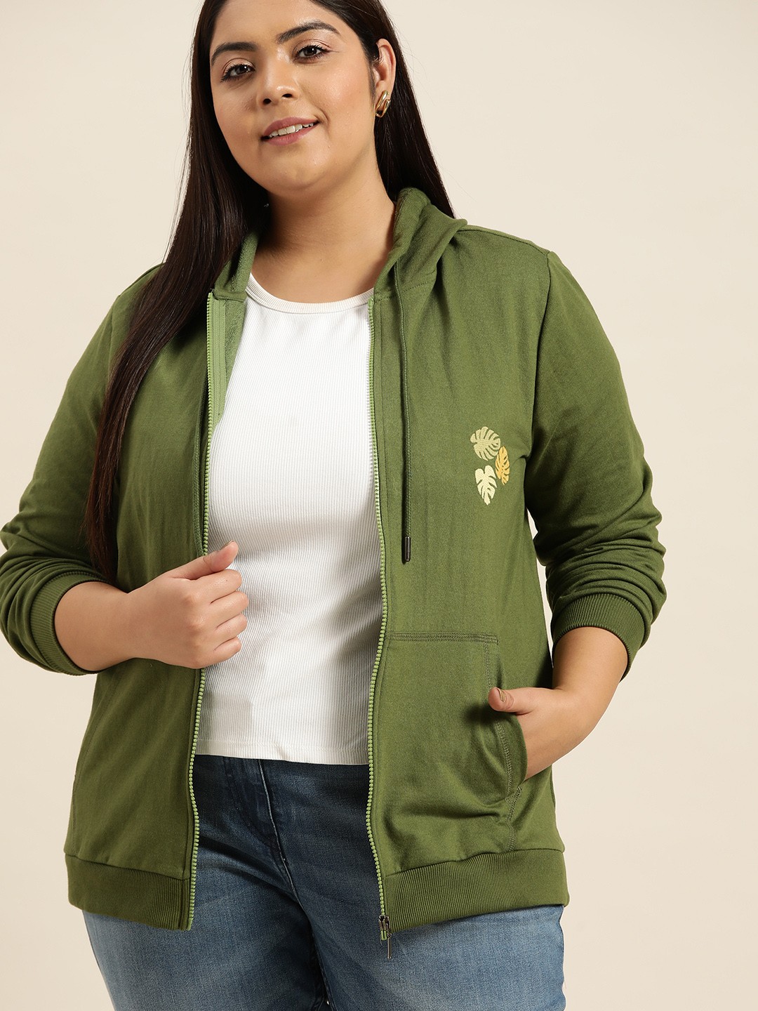 

Sztori Plus Size Women Olive Green Hooded Sweatshirt