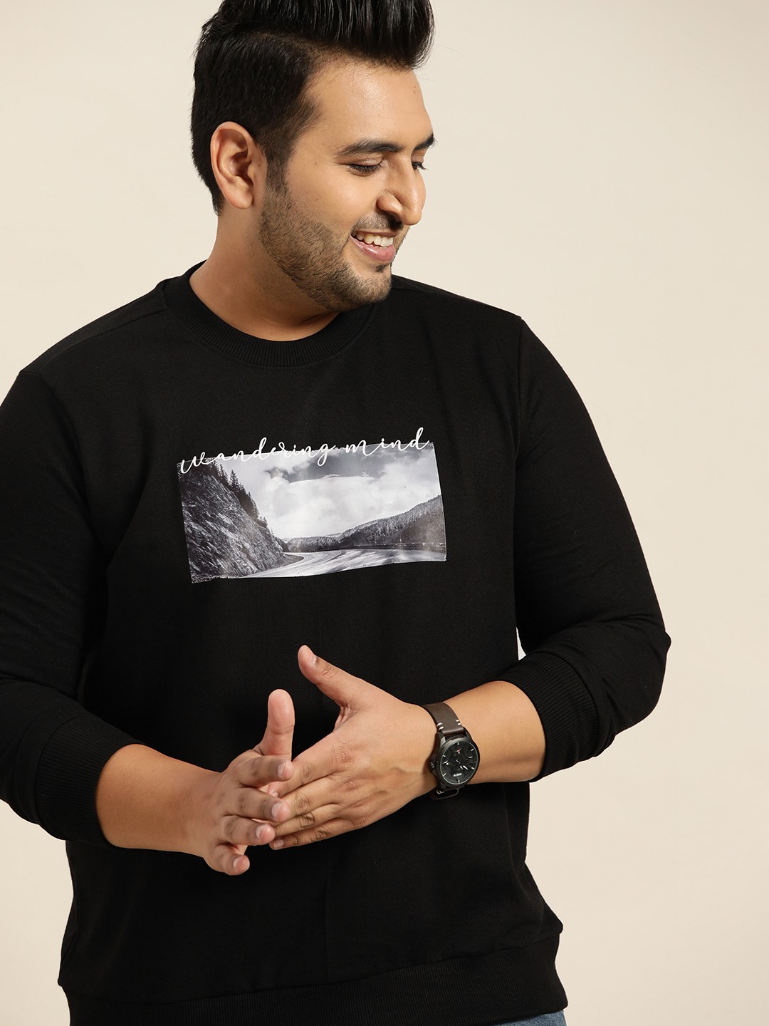 

Sztori Men Plus Size Black Printed Sweatshirt