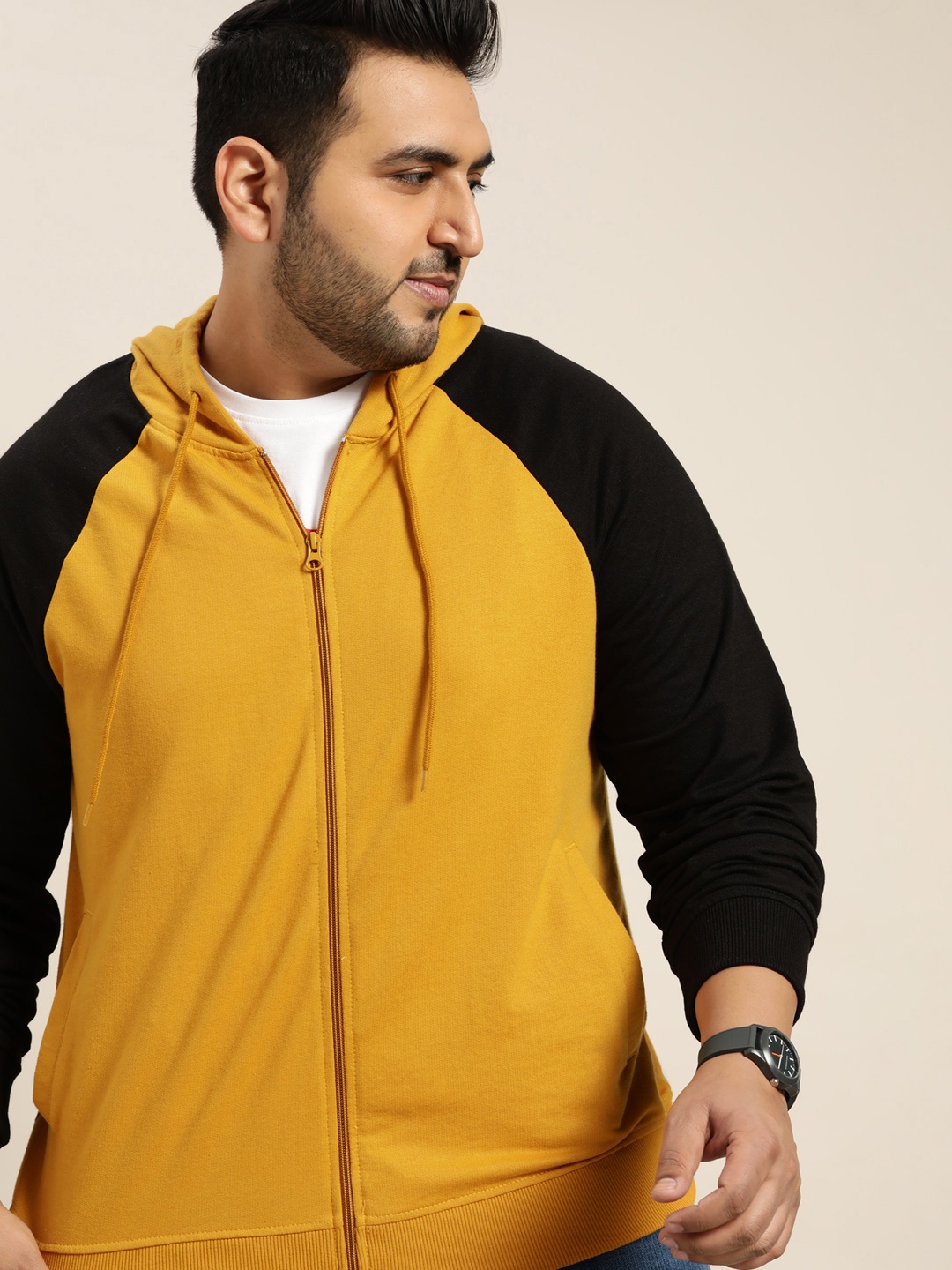 

Sztori Men Plus Size Mustard Yellow Solid Hooded Sweatshirt