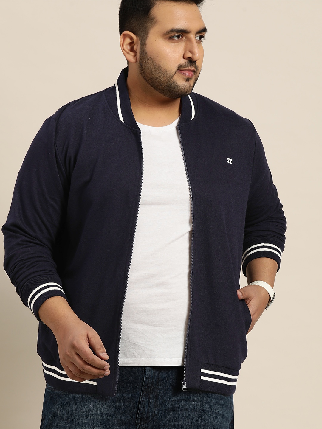 

Sztori Men Plus Size Navy Blue Solid Sweatshirt