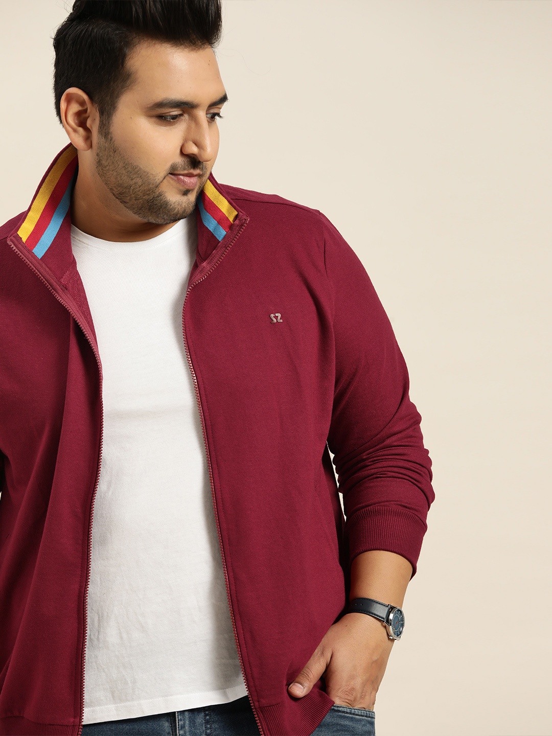 

Sztori Men Plus Size Maroon Solid Sweatshirt