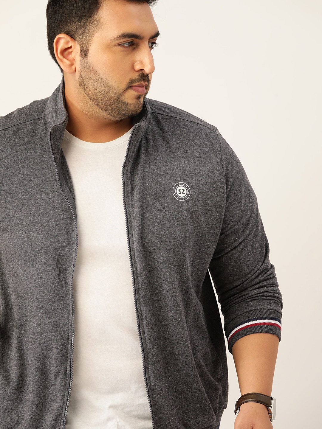 

Sztori Men Plus SizeCharcoal Grey Solid Front Open Sweatshirt, Charcoal