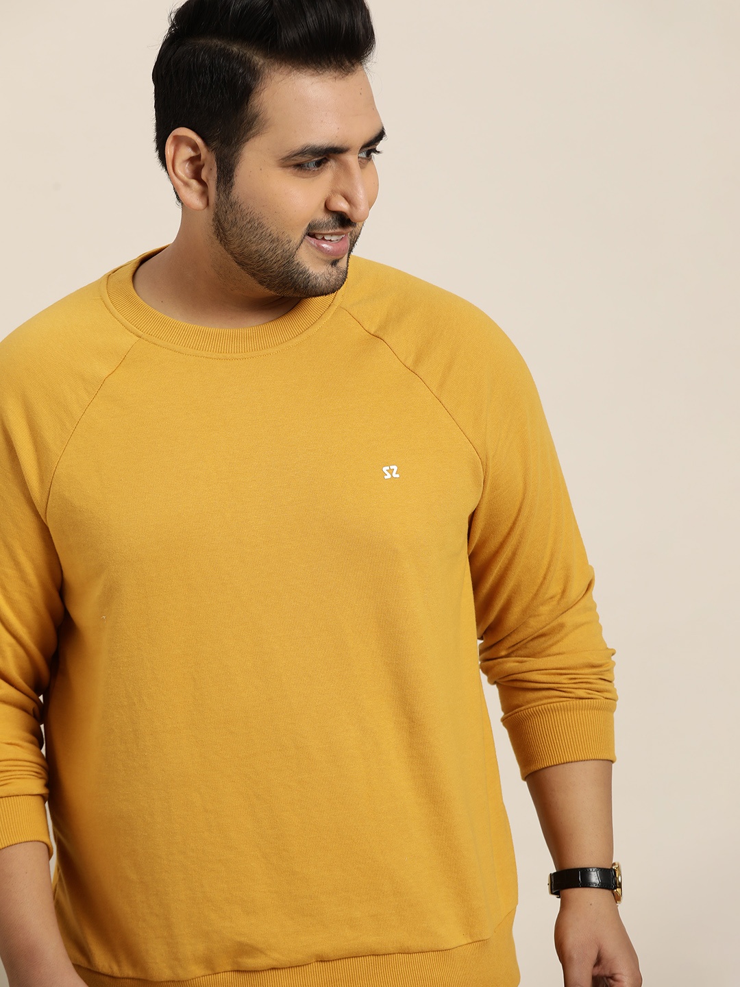 

Sztori Men Plus Size Mustard Yellow Solid Sweatshirt