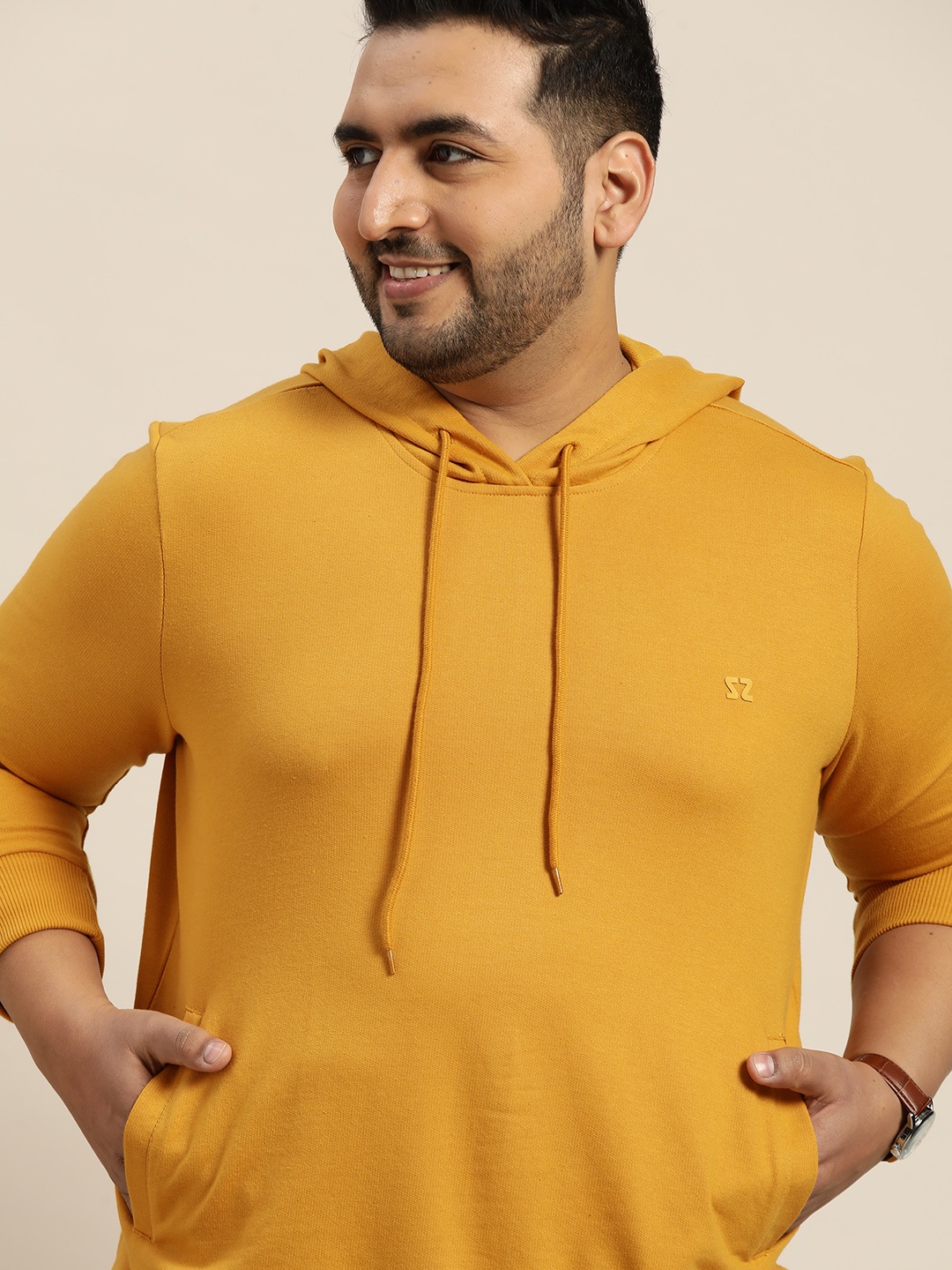 

Sztori Men Plus Size Mustard Yellow Solid Hooded Sweatshirt