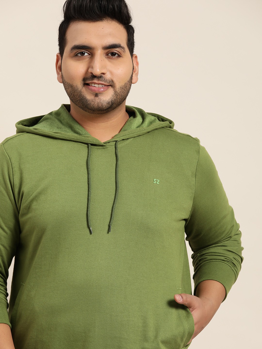 

Sztori Men Plus Size Olive Green Hooded Sweatshirt