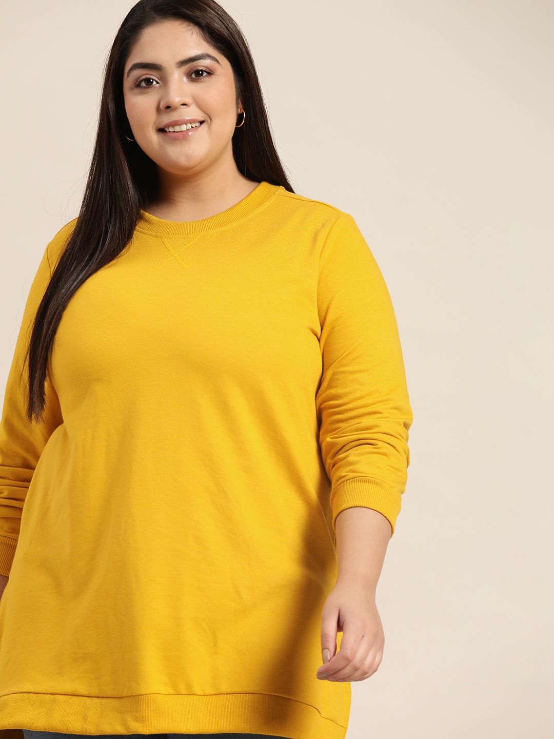 

Sztori Women Yellow Plus Size Longline Sweatshirt