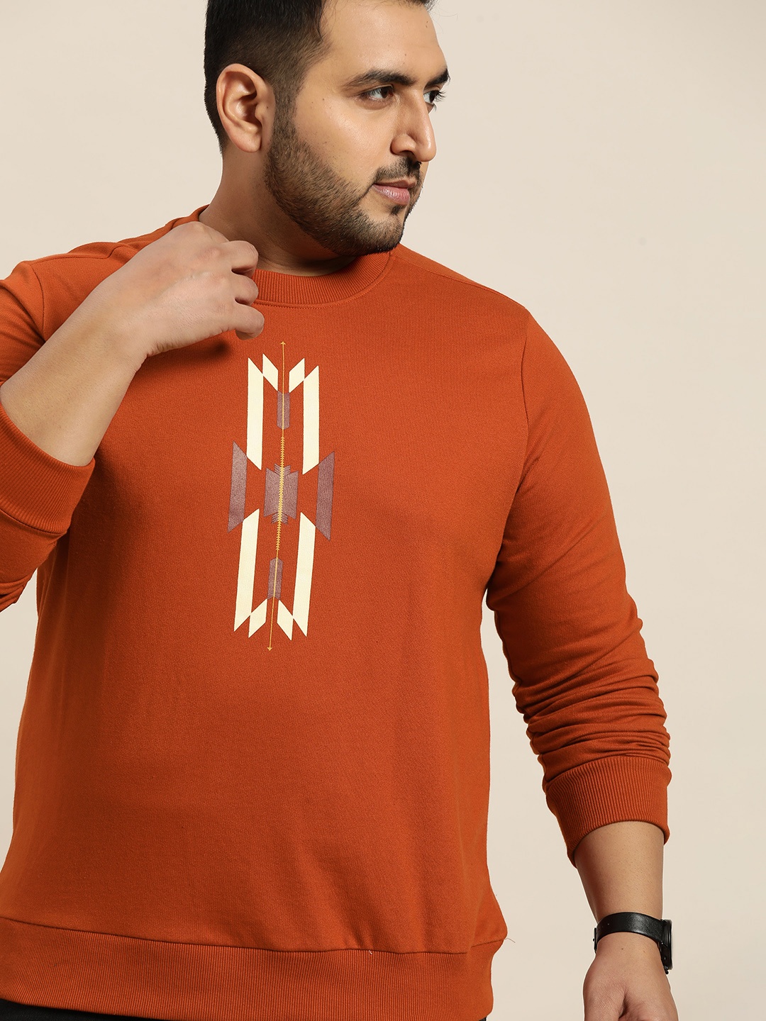 

Sztori Men Plus Size Rust Orange Printed Sweatshirt