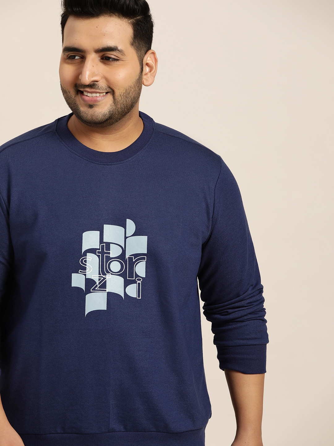

Sztori Men Plus Size Navy Blue Printed Sweatshirt