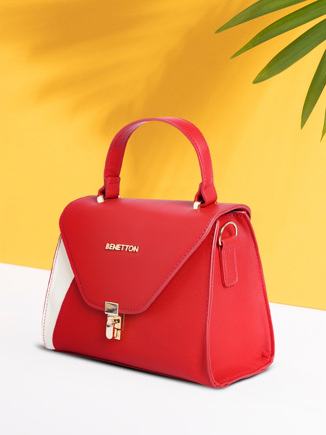 

United Colors of Benetton Red & White Colourblocked Satchel