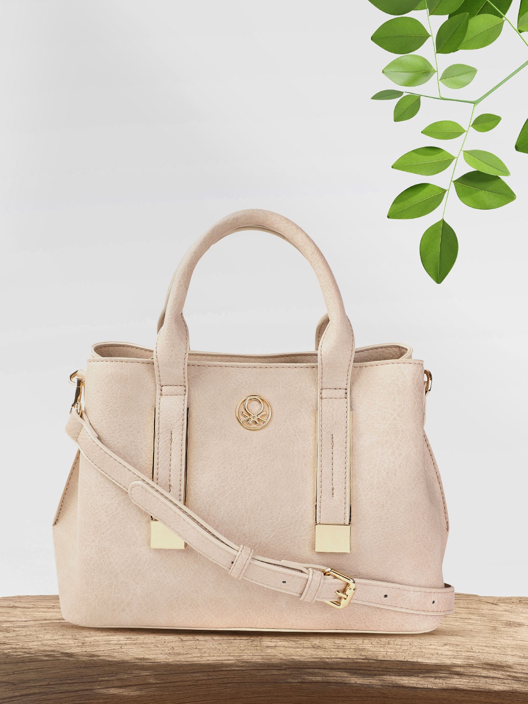

United Colors of Benetton Beige Textured Structured Handheld Bag