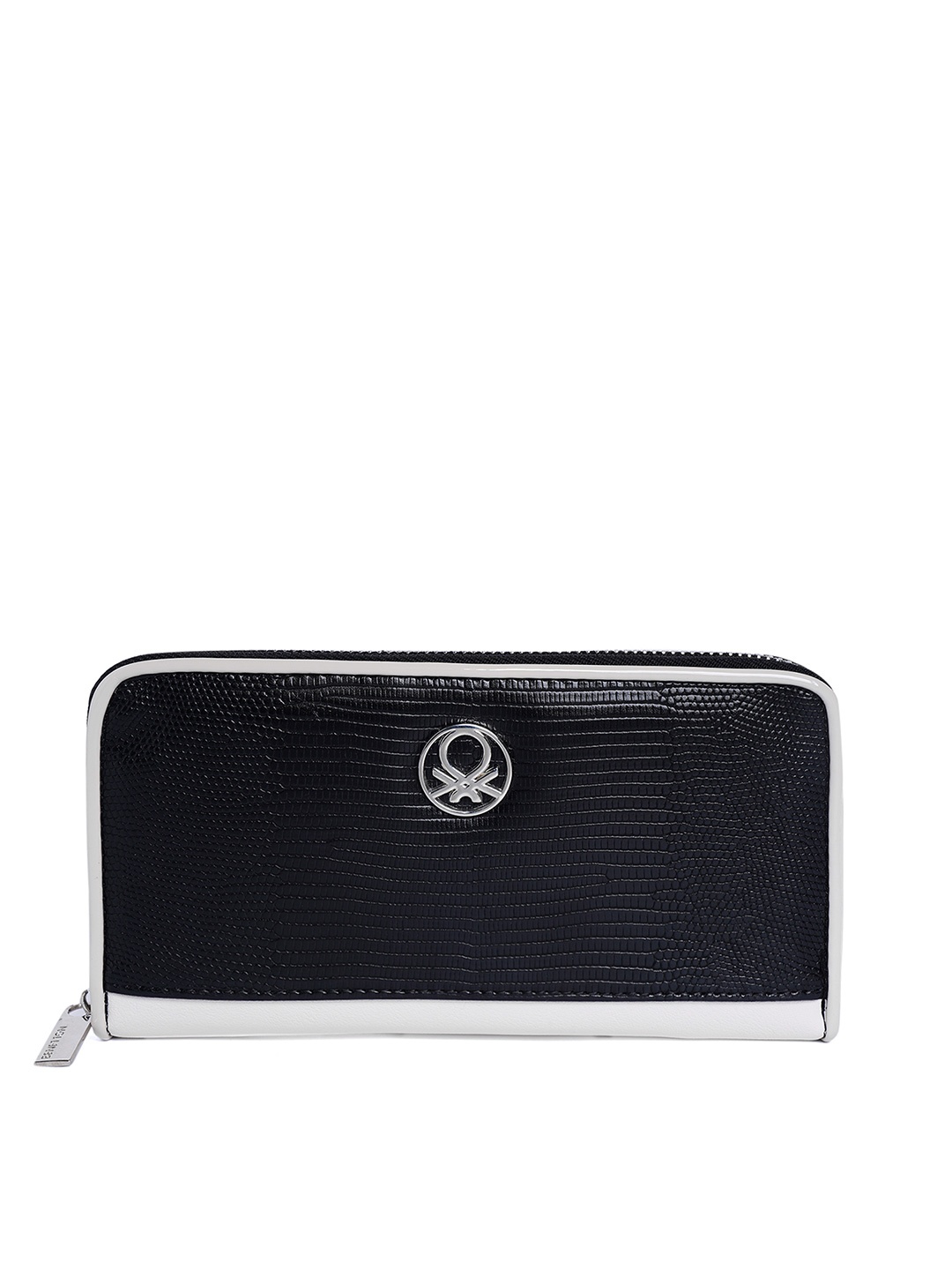 

United Colors of Benetton Women Black & Grey Animal Textured Zip Around Wallet