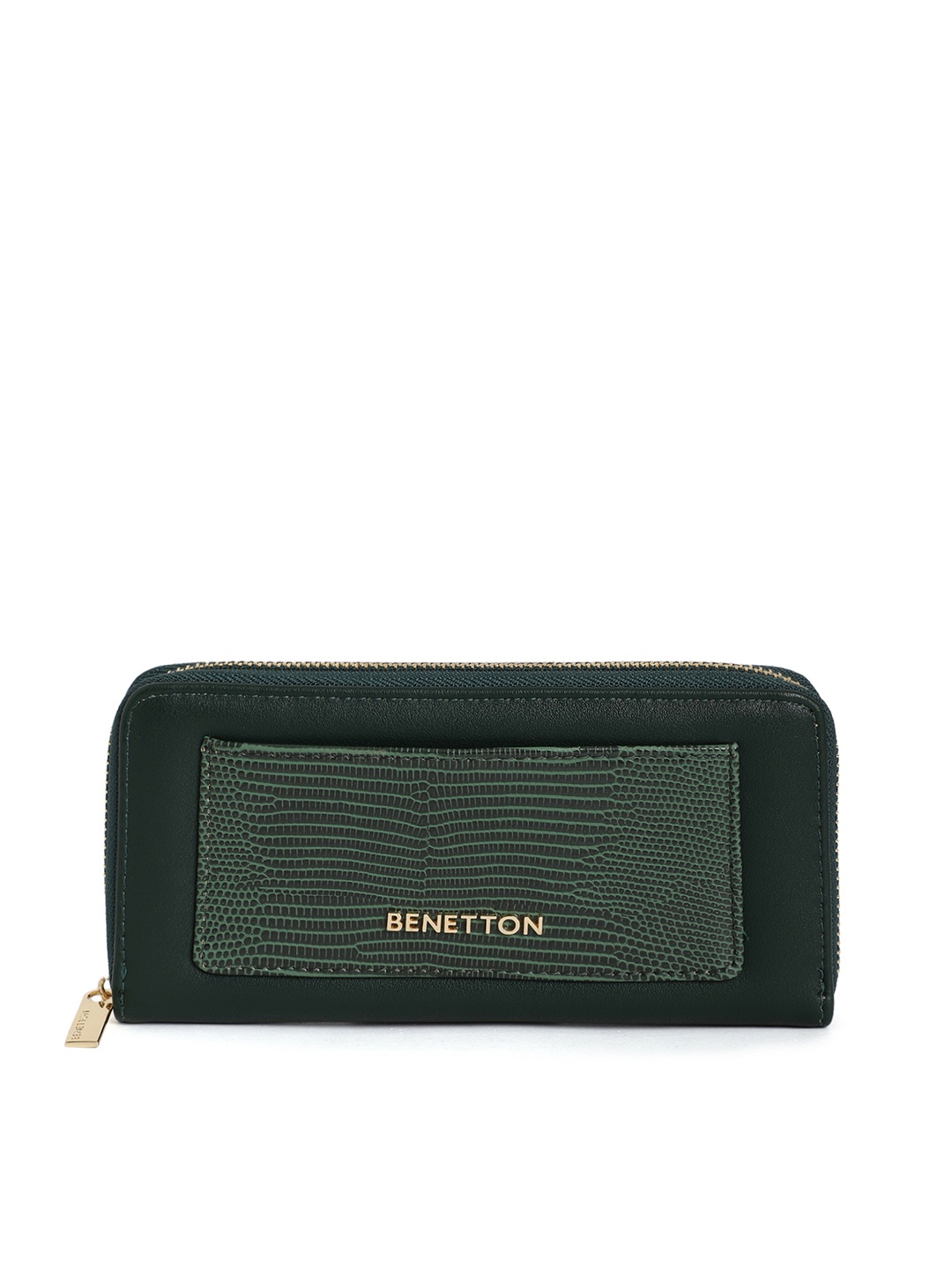 

United Colors of Benetton Women Green Animal Textured Zip Around Wallet