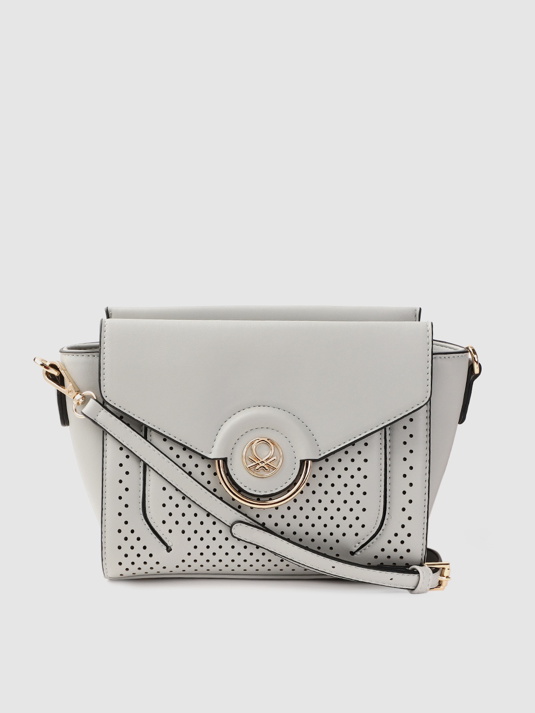 

United Colors of Benetton Grey Laser Cut Swagger Small Sling Bag