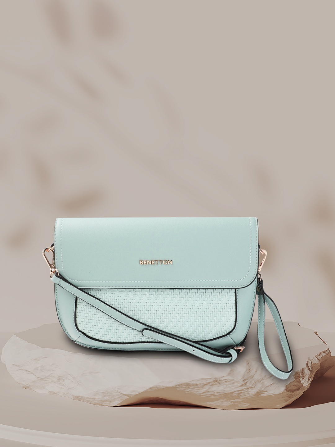

United Colors of Benetton Blue Basket Weave Structured Sling Bag