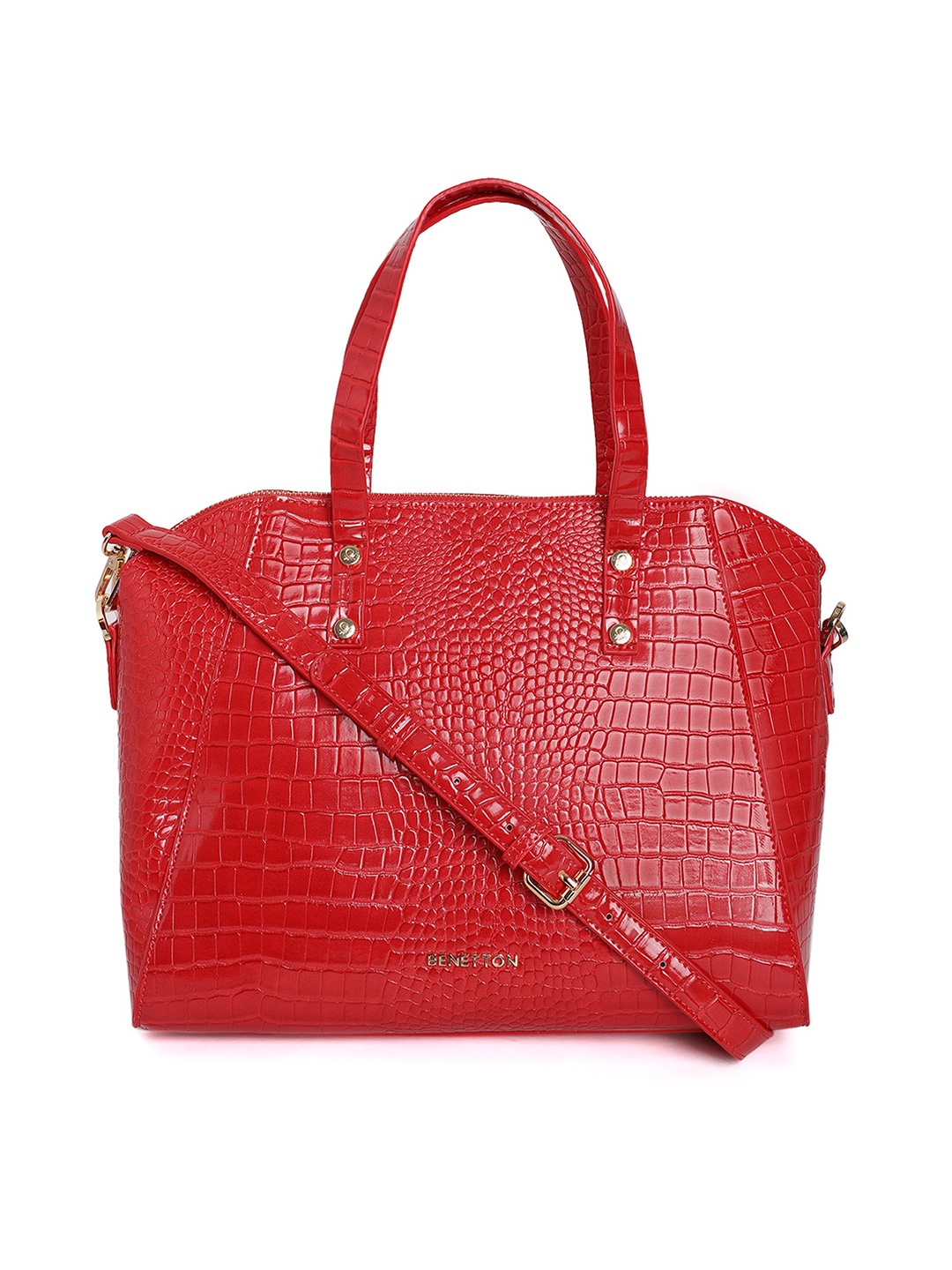 

United Colors of Benetton Red Animal Textured Handheld Bag