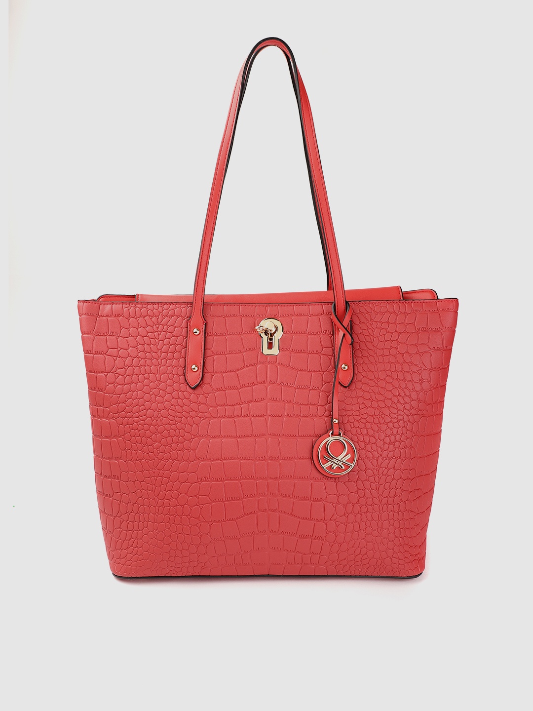 

United Colors of Benetton Rust Red Croc Textured Shopper Shoulder Bag