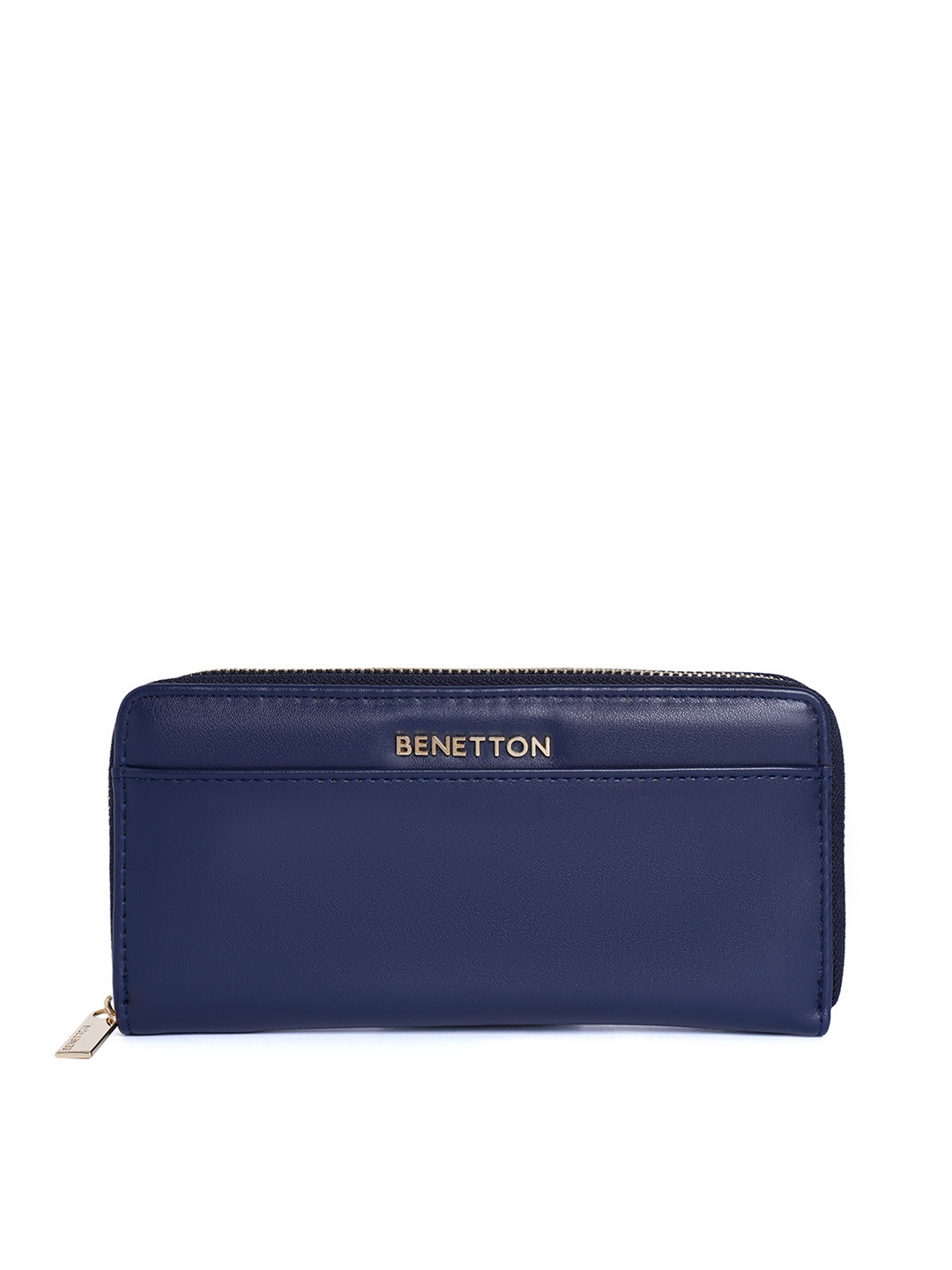 

United Colors of Benetton Women Navy Blue Solid Synthetic Leather Zip Around Wallet