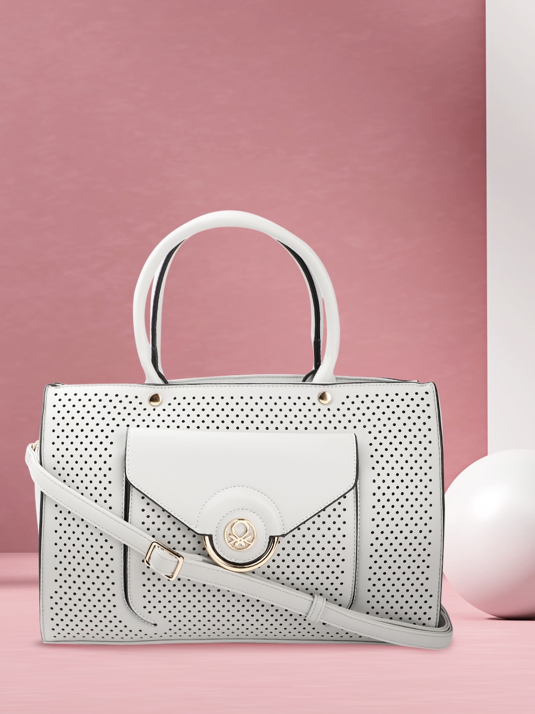 

United Colors of Benetton Grey Laser Cuts Structured Handheld Bag