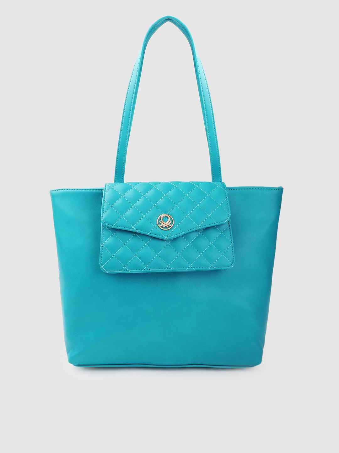 

United Colors of Benetton Blue Solid Shopper Shoulder Bag with Quilted Detail