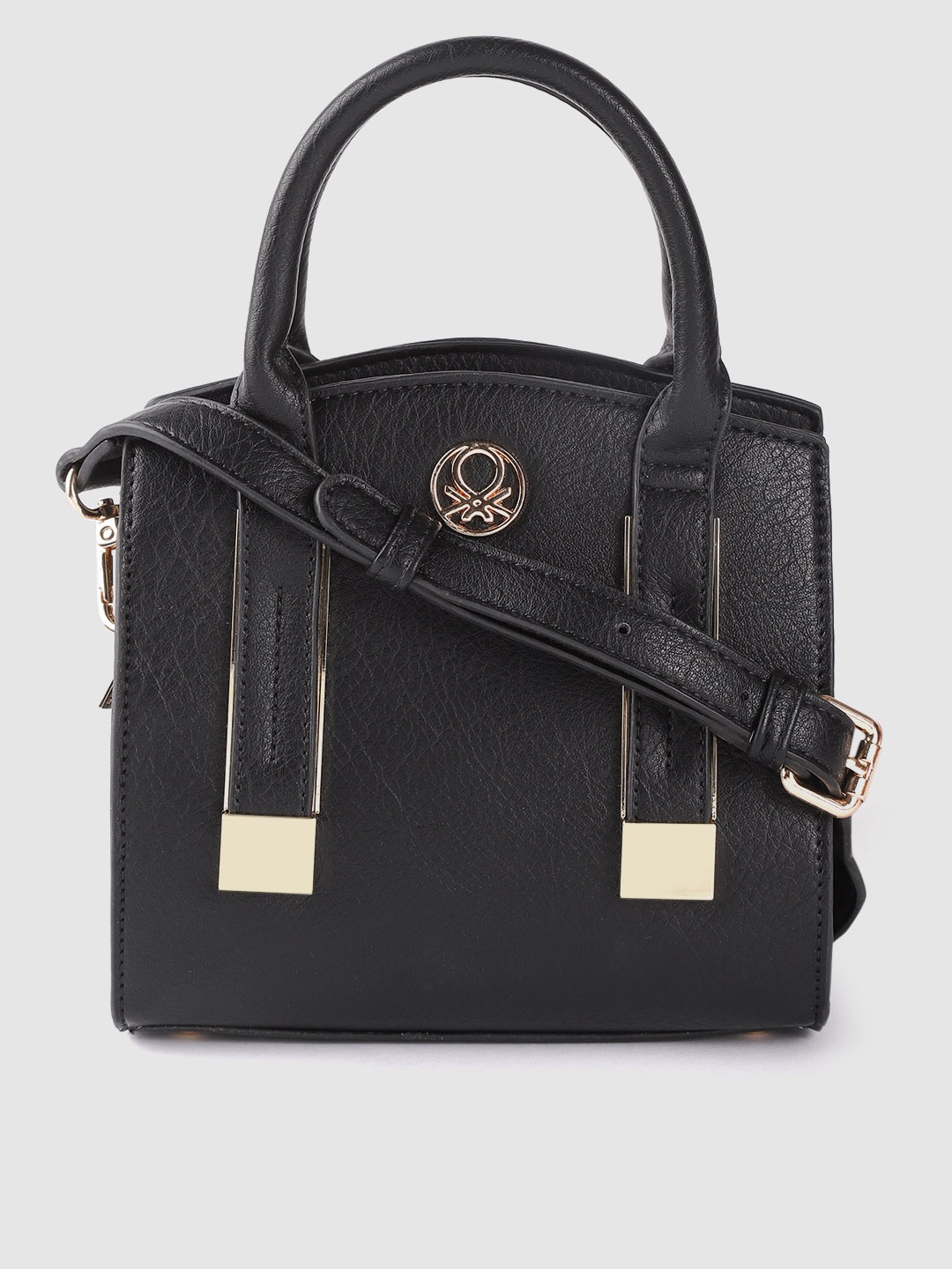 

United Colors of Benetton Black Textured Structured Small Handheld Bag