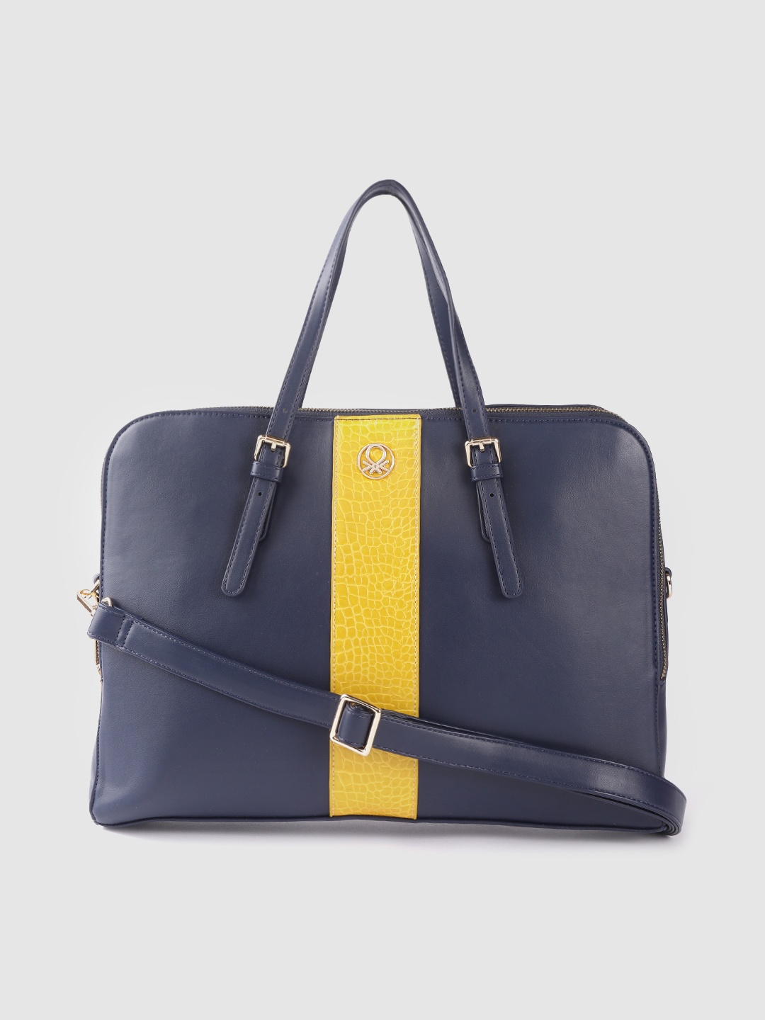 

United Colors of Benetton Women Navy Blue Croc-Texture Detail 15 Inch Laptop Bag
