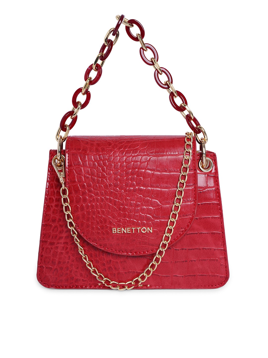 

United Colors of Benetton Maroon Animal Textured Handheld Bag
