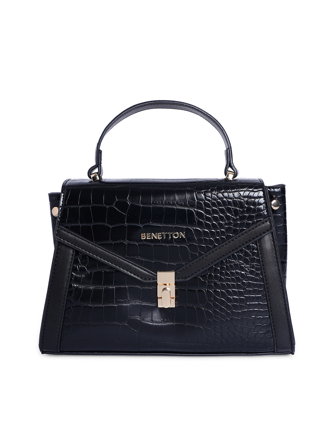 

United Colors of Benetton Black Animal Textured Satchel