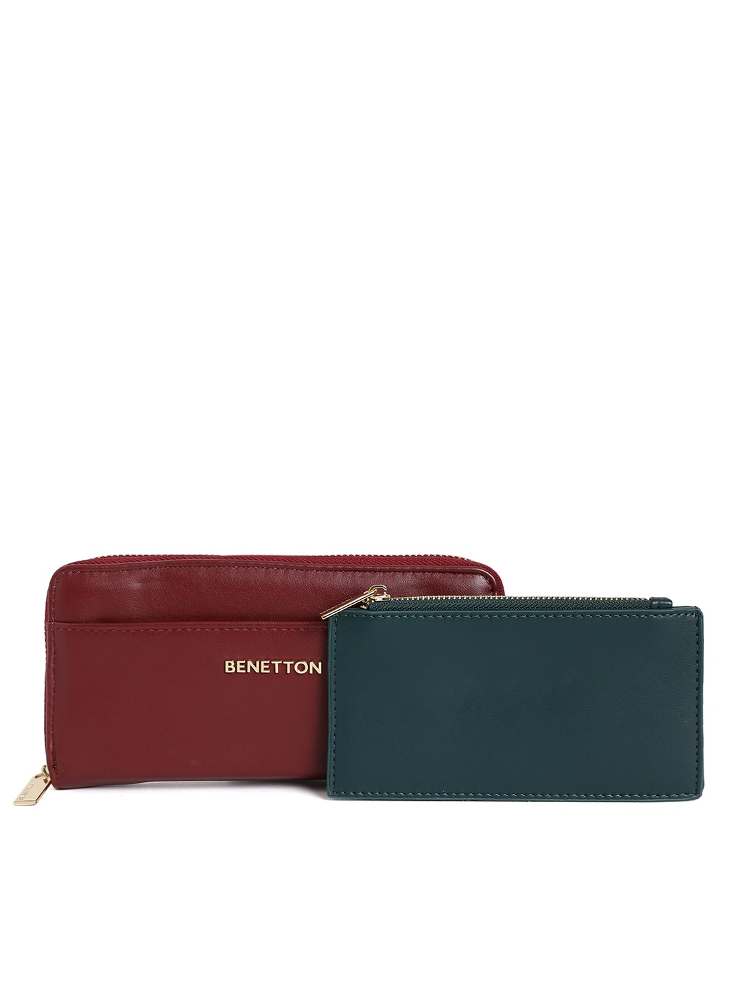 

United Colors of Benetton Women Maroon & Navy Blue Zip Around Wallet