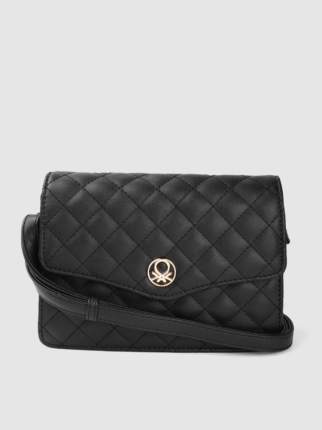 

United Colors of Benetton Black Quilted Structured Sling Bag
