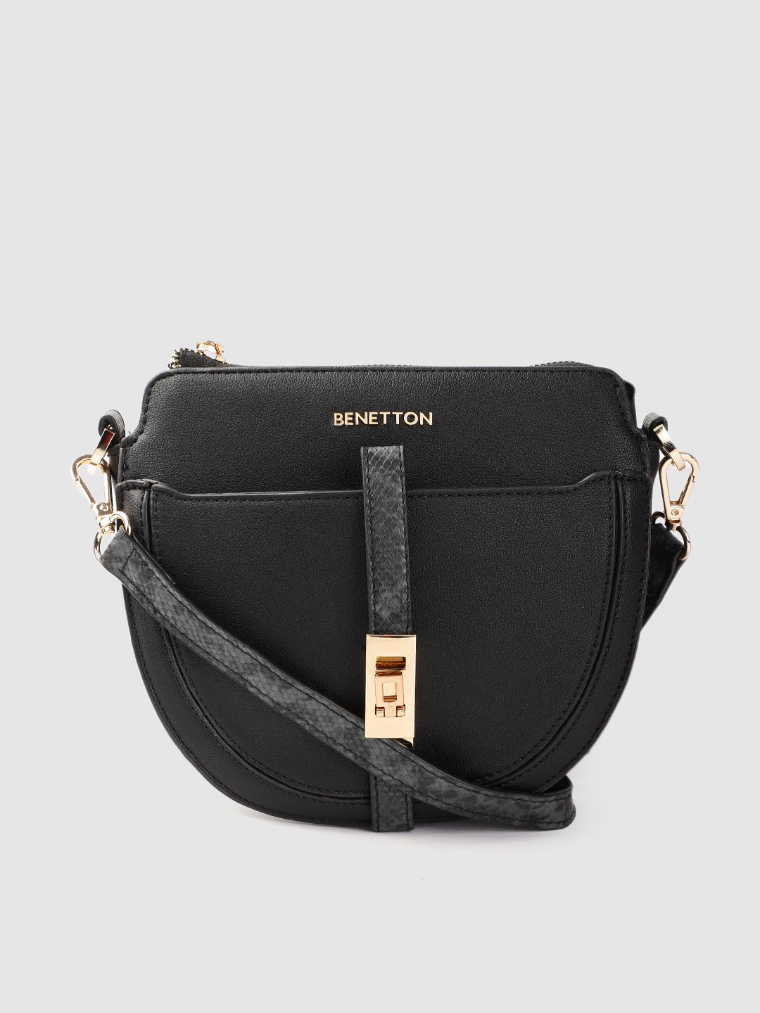 

United Colors of Benetton Black Solid Half Moon Sling Bag