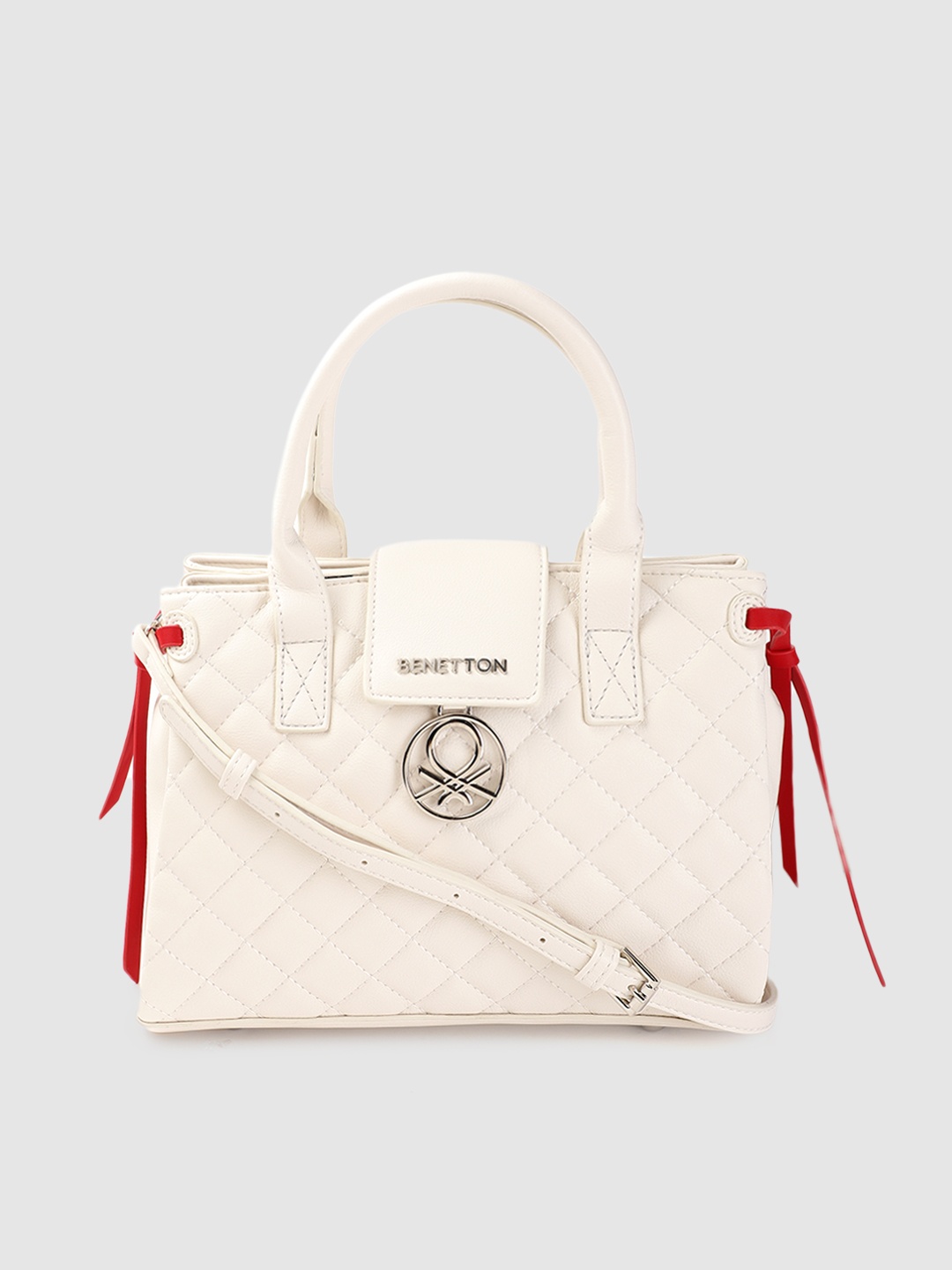 

United Colors of Benetton Off White Quilted Structured Handheld Bag with Sling Strap