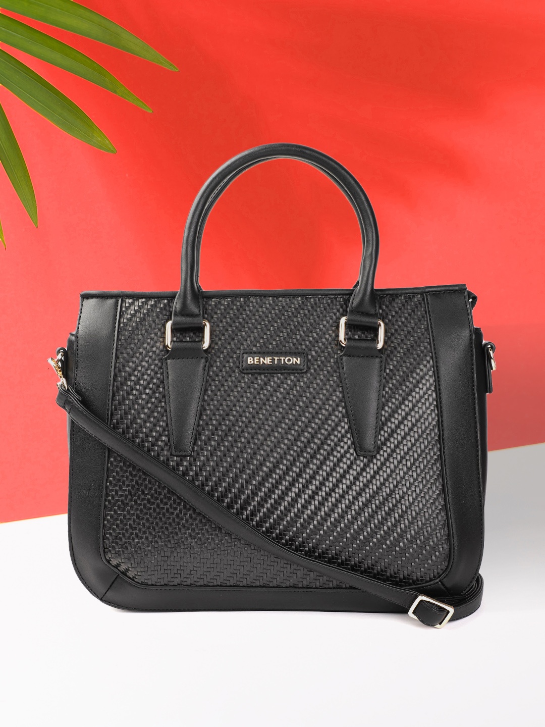 

United Colors of Benetton Black Basket Weave Handheld Bag