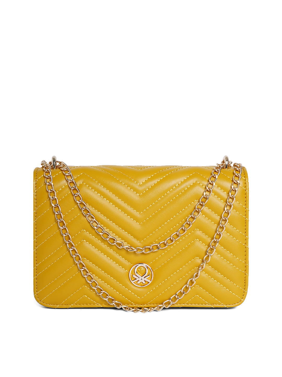 

United Colors of Benetton Yellow Textured Structured Handheld Bag