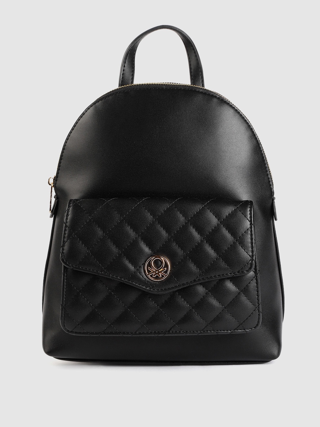 

United Colors of Benetton Women Black Solid Backpack with Quilted Detail