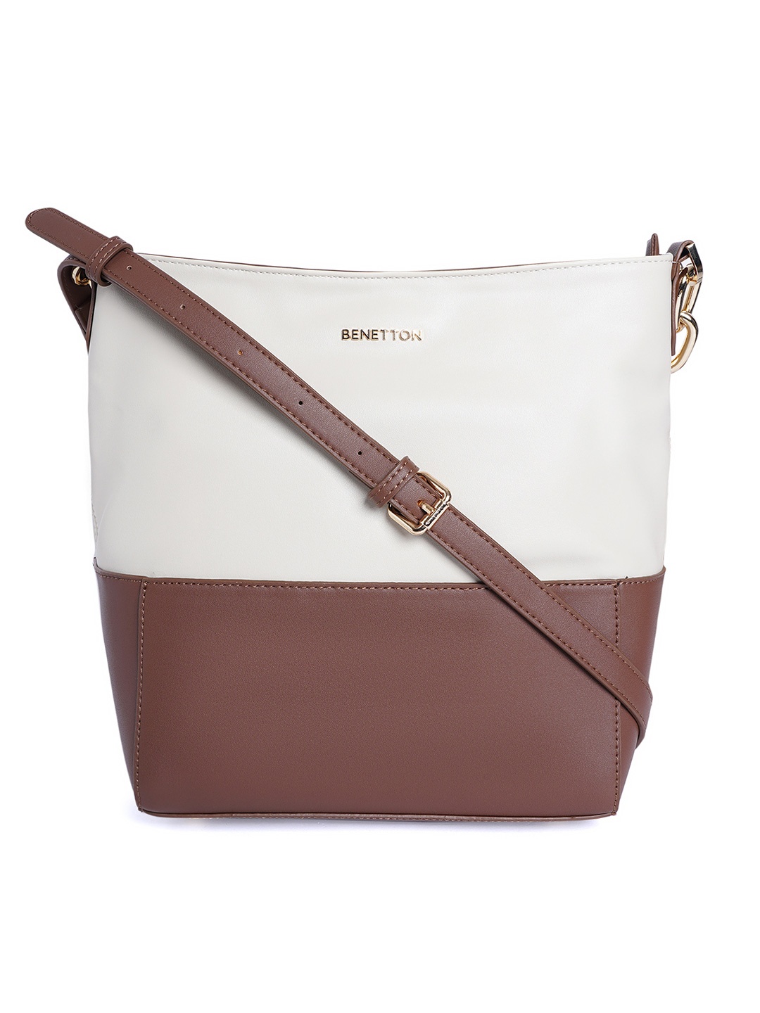 

United Colors of Benetton White Colourblocked Structured Hobo Bag