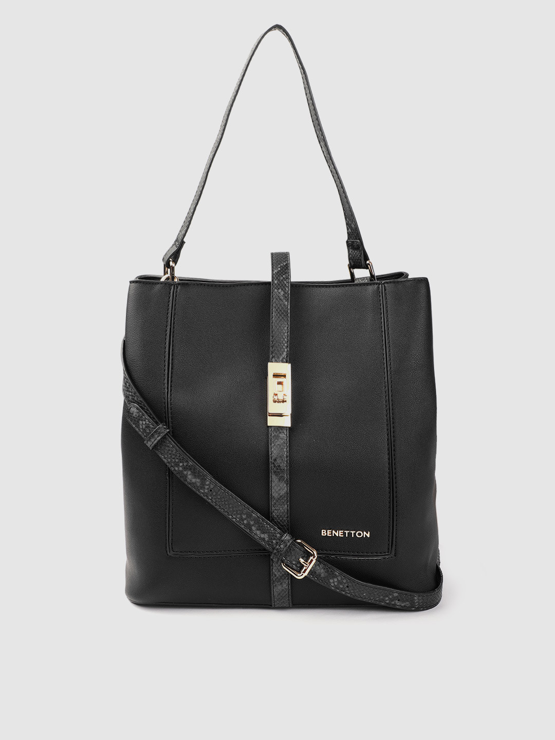 

United Colors of Benetton Black Solid Structured Shoulder Bag