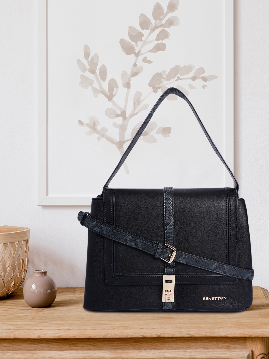

United Colors of Benetton Black Solid Satchel