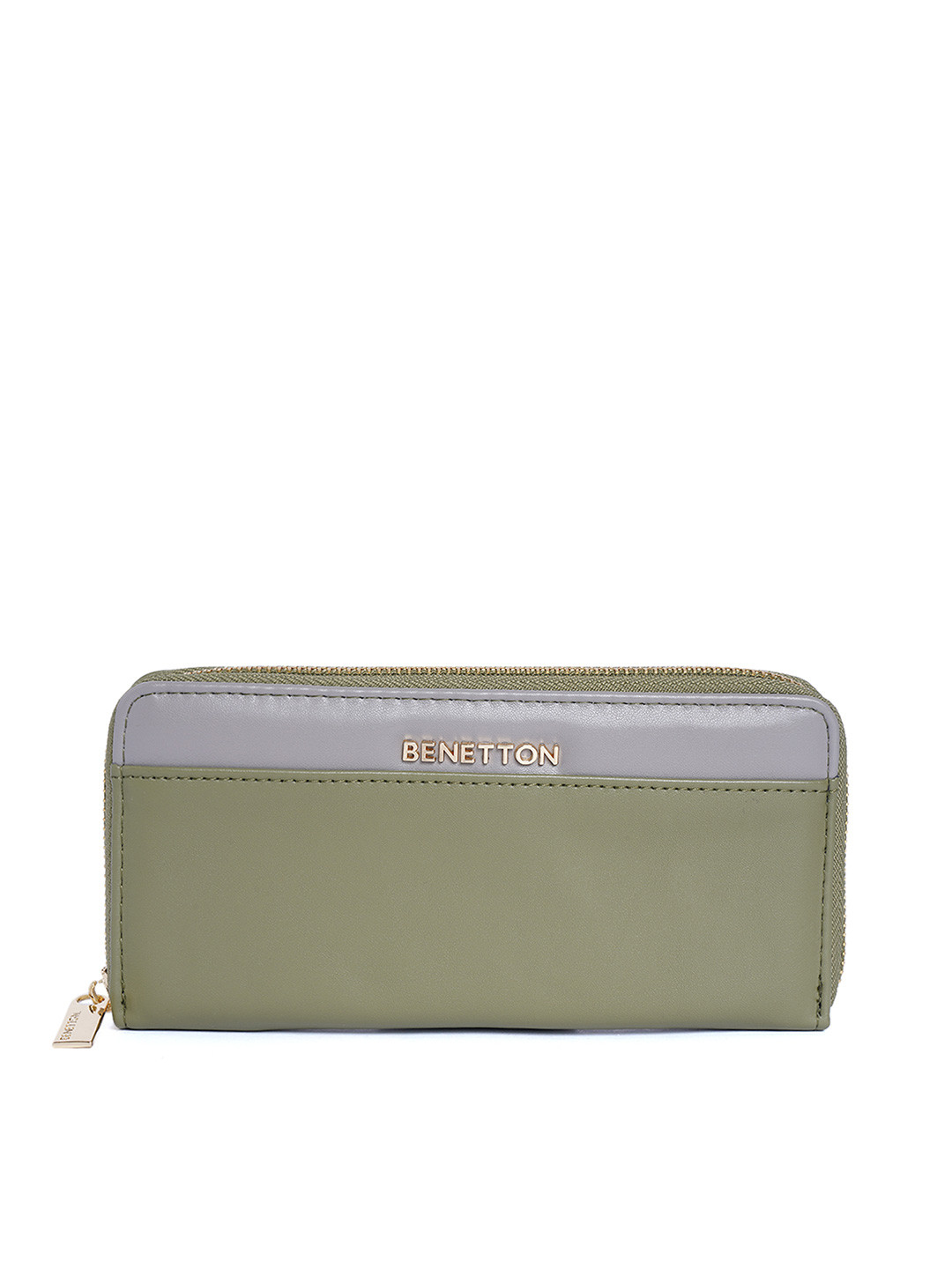 

United Colors of Benetton Olive Green Solid Zip Around Wallet